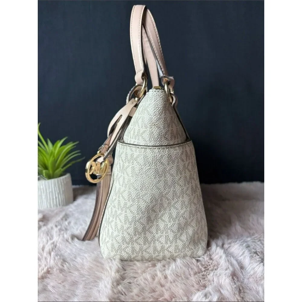 Michael Kors Sullivan Small Logo Top-Zip Tote Bag - Vanilla / Soft Pink Blush